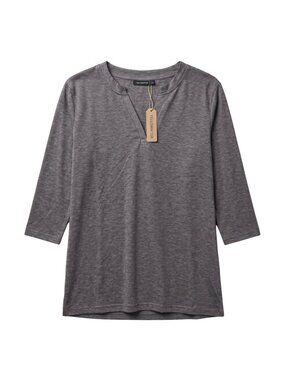 NWT | YELLOWAFTER Charcoal Heather Split Neck 3/4 Sleeve Jersey Knit Top | Large
